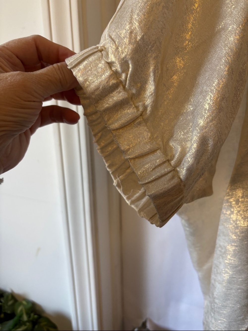 JODIFL Shimmery Gold V-Neck Blouse pit to pit 36” - Picture 3 of 10